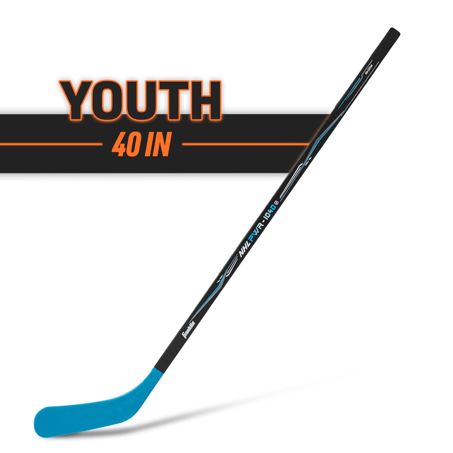Franklin Sports NHL Youth Street Hockey Stick - Power 1040 Kids Outdoor Street Hockey Sticks - 40" Inch Youth Hockey Stick for Kids - Right Handed Hockey Stick - Wood/Fiberglass Shaft - Lefty
