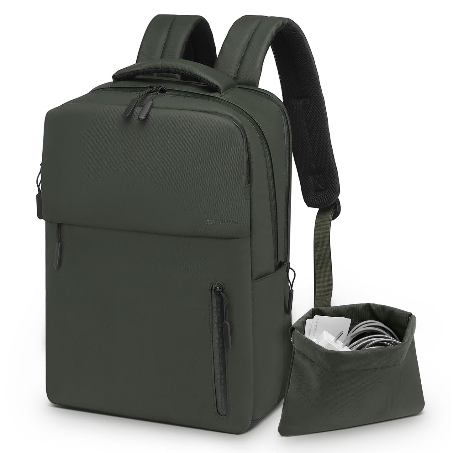 SUIKIHUM Lightweight Commute Backpack for Men & Women, Water-Resistant Travel Daypack with 15.6-Inch Laptop Compartment & Anti-Theft Pockets, Forest Green