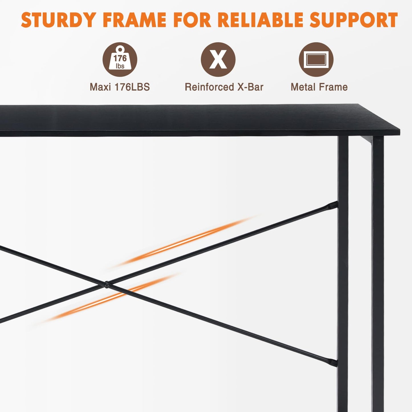 Sweetcrispy Computer Office Desk 55 Inch Student Study Writing Work with Metal Frame Wood Tabletop Modern Simple PC Home Bedroom Table - Black, Sturdy Compact Desk for Laptop, Study, Gaming