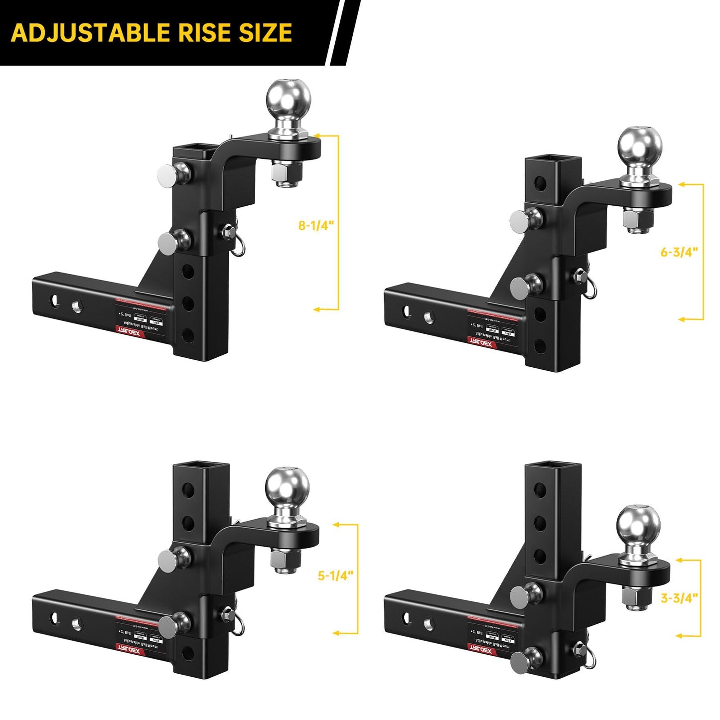 Adjustable Trailer Hitch Ball Mount, Fits 2" Receiver, 2" Tow Ball, 9-1/2" Drop&8-1/4" Rise, 7500lbs Heavy Duty Hitch with Screw-in Locking Pin