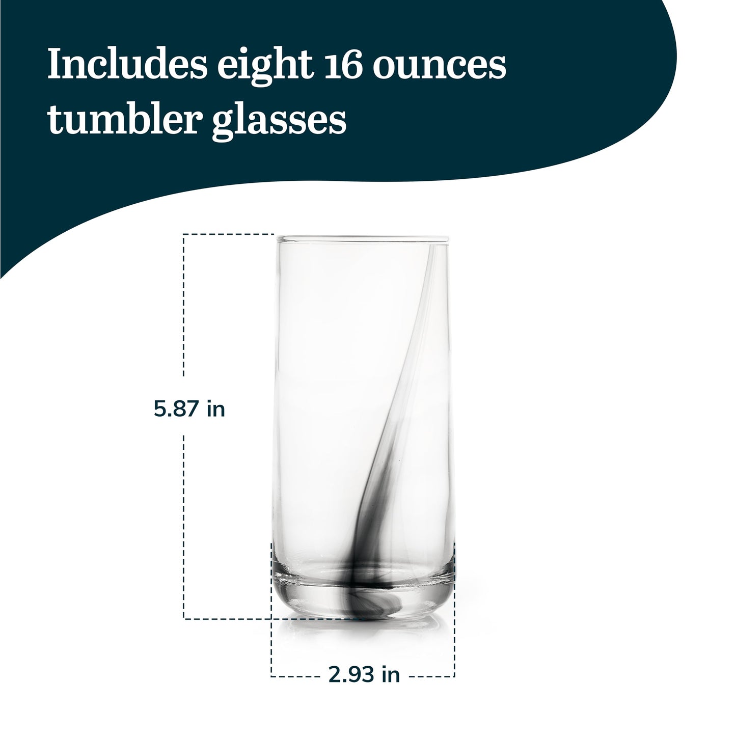 Libbey Black Ribbon Drinking Glasses Set of 8, 16 Oz Sleek Ribbon Accent Drinking Glass Cups, Durable Water Glasses Set for Soft Drinks, Iced Tea