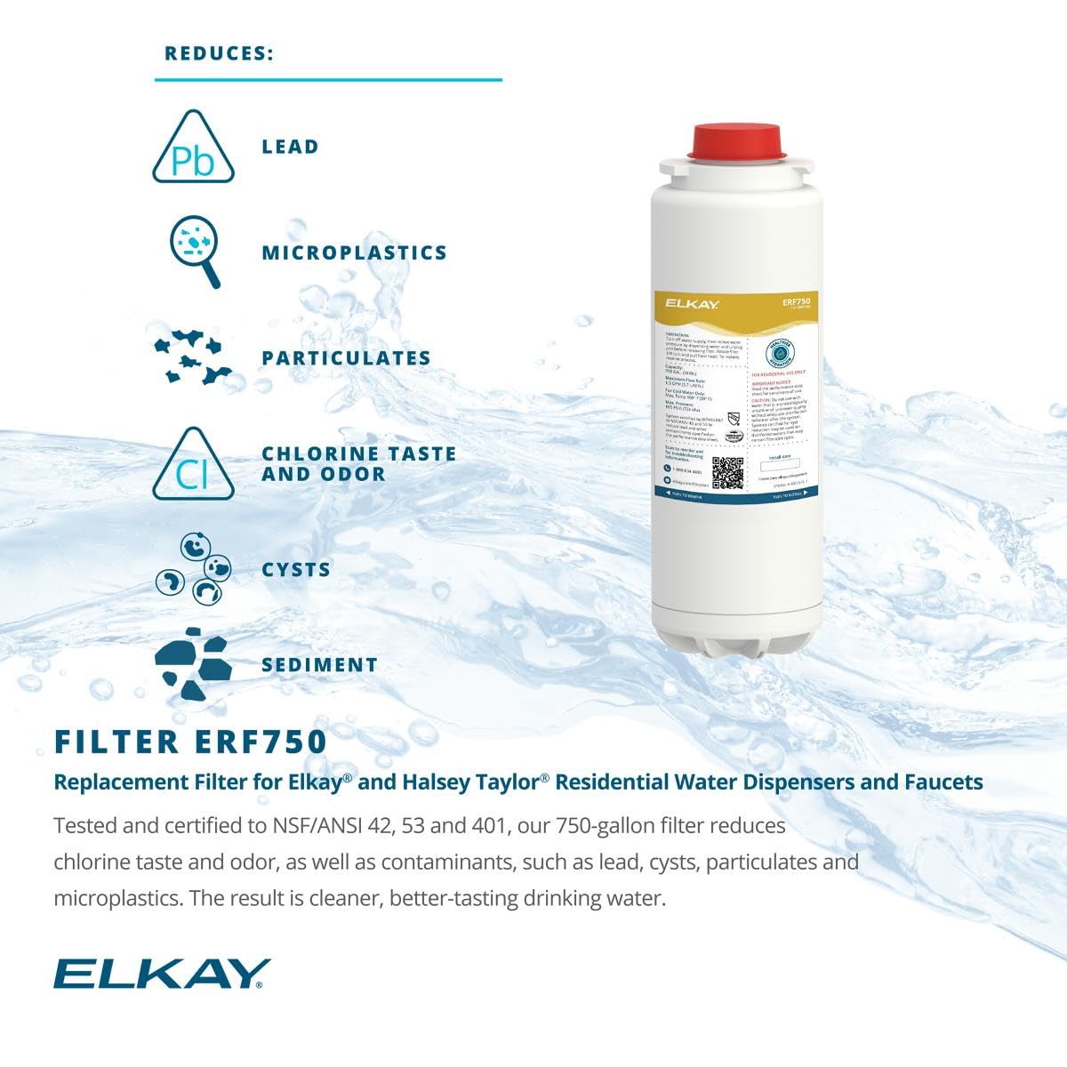Elkay ERF750 WaterSentry Lead + Microplastics NSF/ANSI Certified Residential Filter (ezH2O Liv & Filtered Faucet)