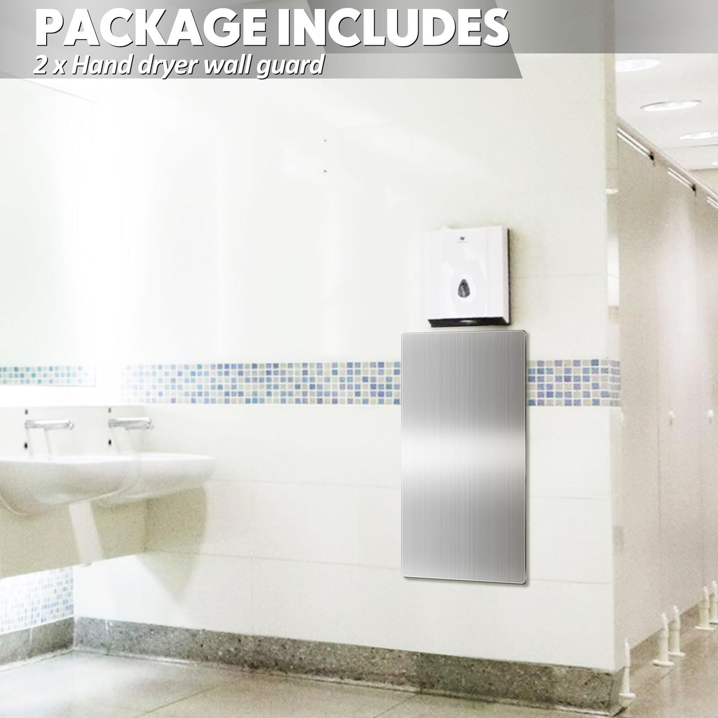 Gisafai 2 Pcs Stainless Steel Hand Dryer Wall Splash Guard 32 x 16 Inch Wall Splash Guard Backsplash Protector Panel with Ultra Strength Adhesive for Bathroom, Kitchen, Restroom