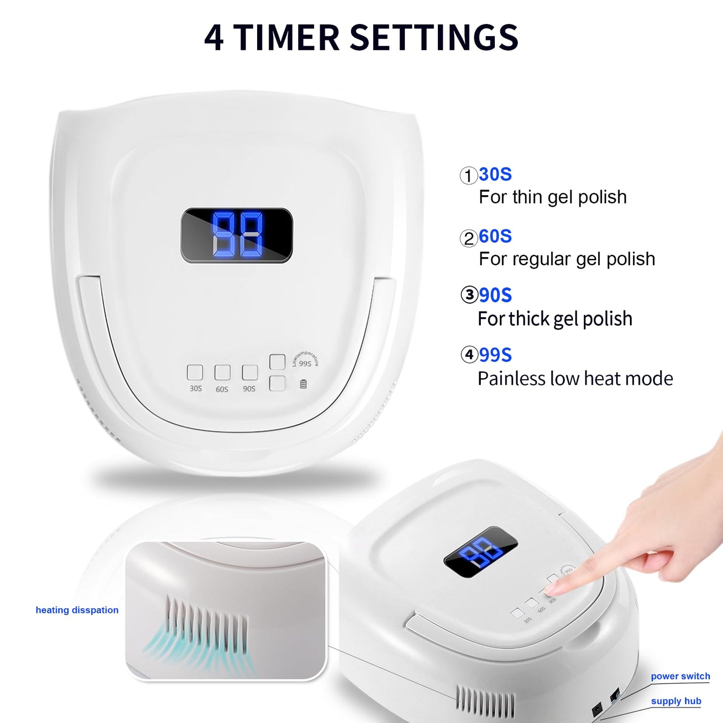 UV LED Nail Lamp,60W Professional Rechargeable UV LED Nail Dryer for Gel Nail Polish Dryer Fast Curing Lamp, 4 Timer Settings Gel Nail Lights for Auto Sensor Nail Machine