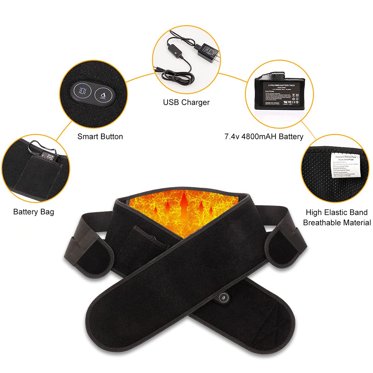 Heating Pad for Back Pain Relief, Cordless Back Massager with 7.4V 4400mAh Battery 3 Heat Settings & 3 Vibrating Modes Heated Back Brace Suitable for Abdomen Back Lumbar Spine Stomach Waist Cramps