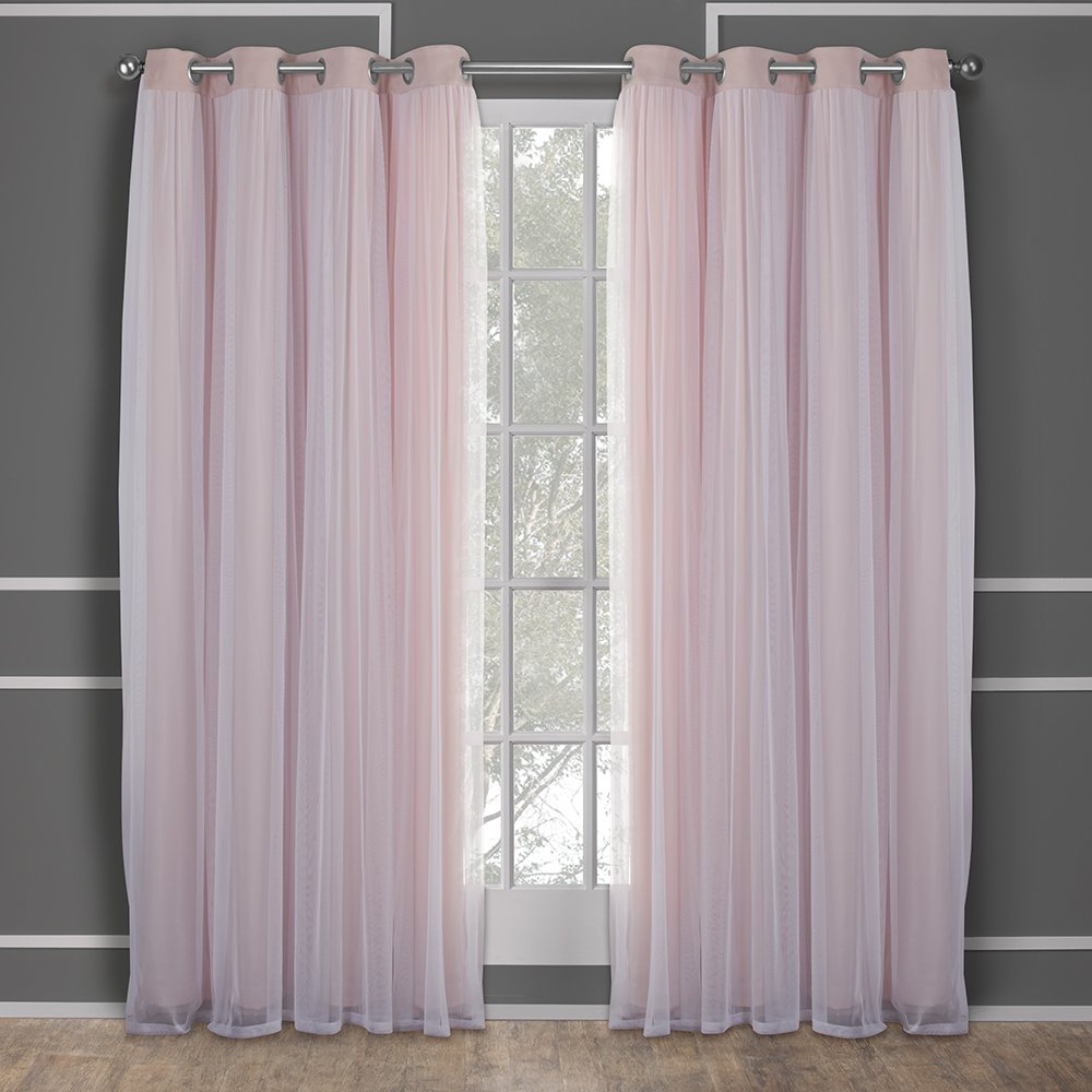 TOWN & COUNTRY LUXE Talia Double Layer Indoor Curtains, Sheer and Room Darkening Blackout, Grommet Top, Energy Efficient, 2-Pack Set, 52"W x 84"L (Pack of 2), Rose Blush 2 Count