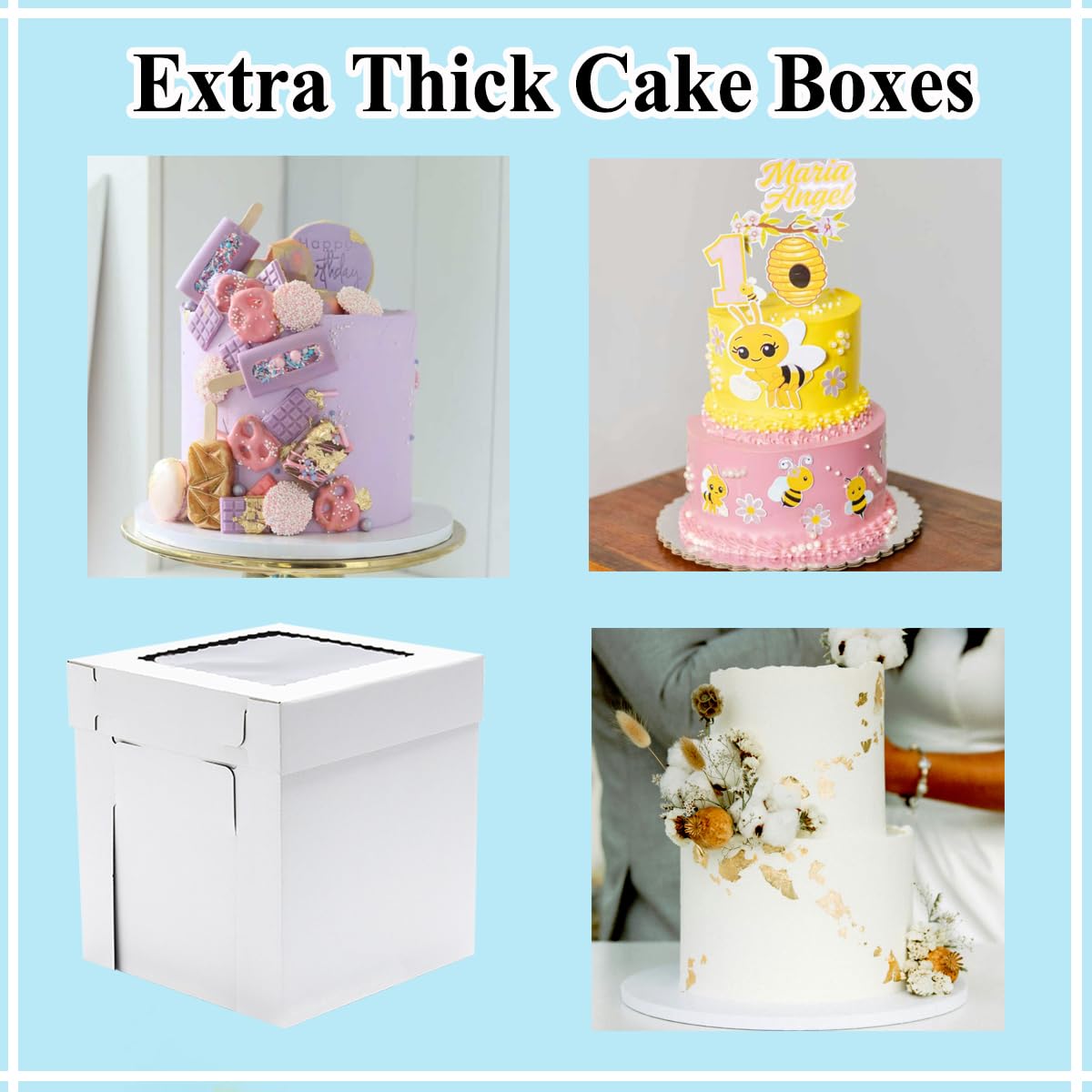 Nentootor 14x14x14 Inches 3 Pack,Tall Cake Boxes for Tier Cakes,Wedding Cake Boxes with Window,Layer Cake Carrier,Disposable Cake Containers