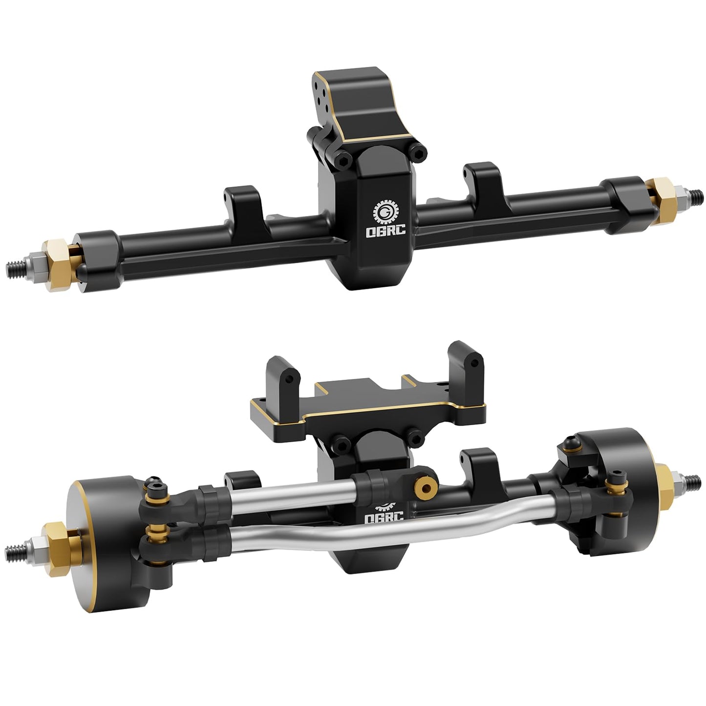 OGRC 1/24 +5mm Extended Axle Set with 50° Steering Angle, Brass Knuckles, Truss & Servo Mount, Compatible with Axial SCX24 Deadbolt C10 JLU Gladiator Bronco RC Crawler (Black)