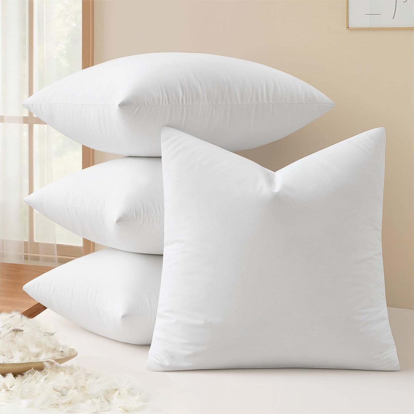 MIULEE Pack of 4 18x18 Pillow Inserts, Premium Feather and Down Decorative Throw Pillows, Fluffy and Choppable, Cotton Fabric for Sofa Bed Couch