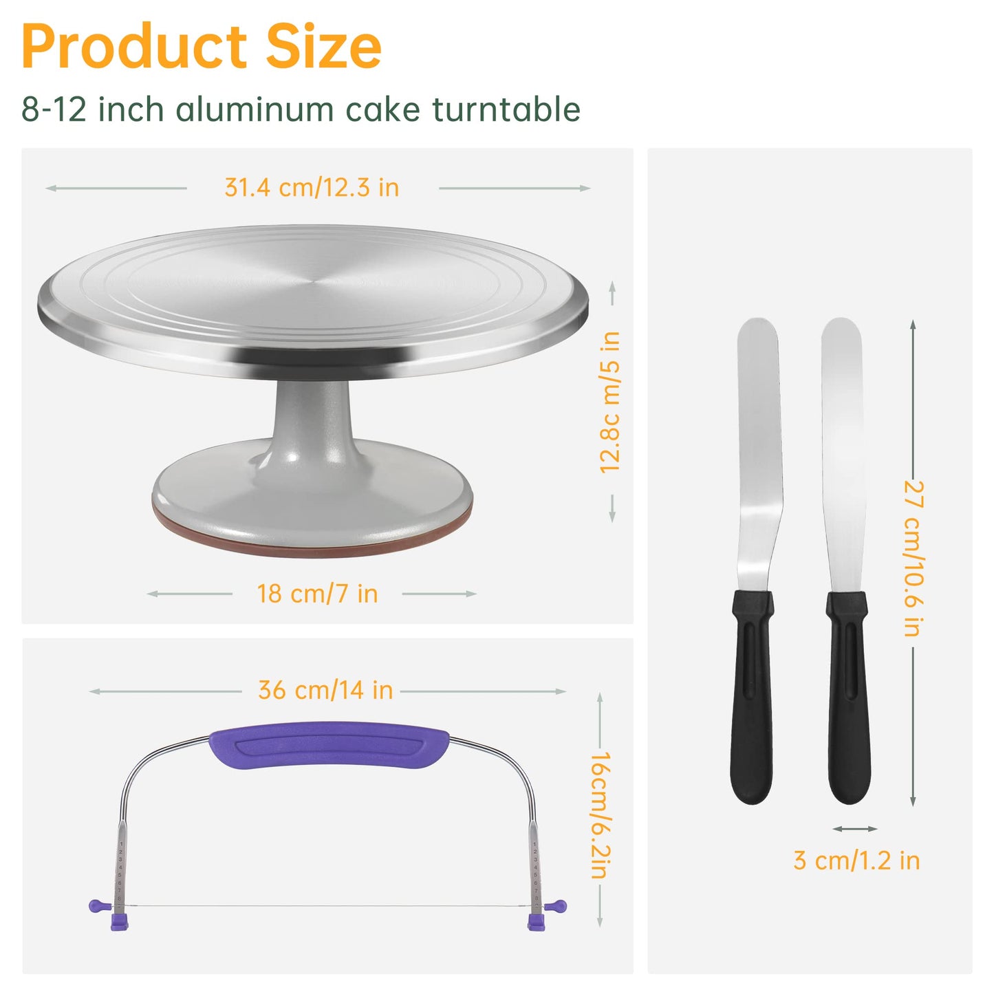 12 Inch Round Aluminum Revolving Cake Decorating Stand,35 pcs Cake Turntable Kit Supplies, Rotating Cake Stand,for Cake,Pastries and Cake Decorations