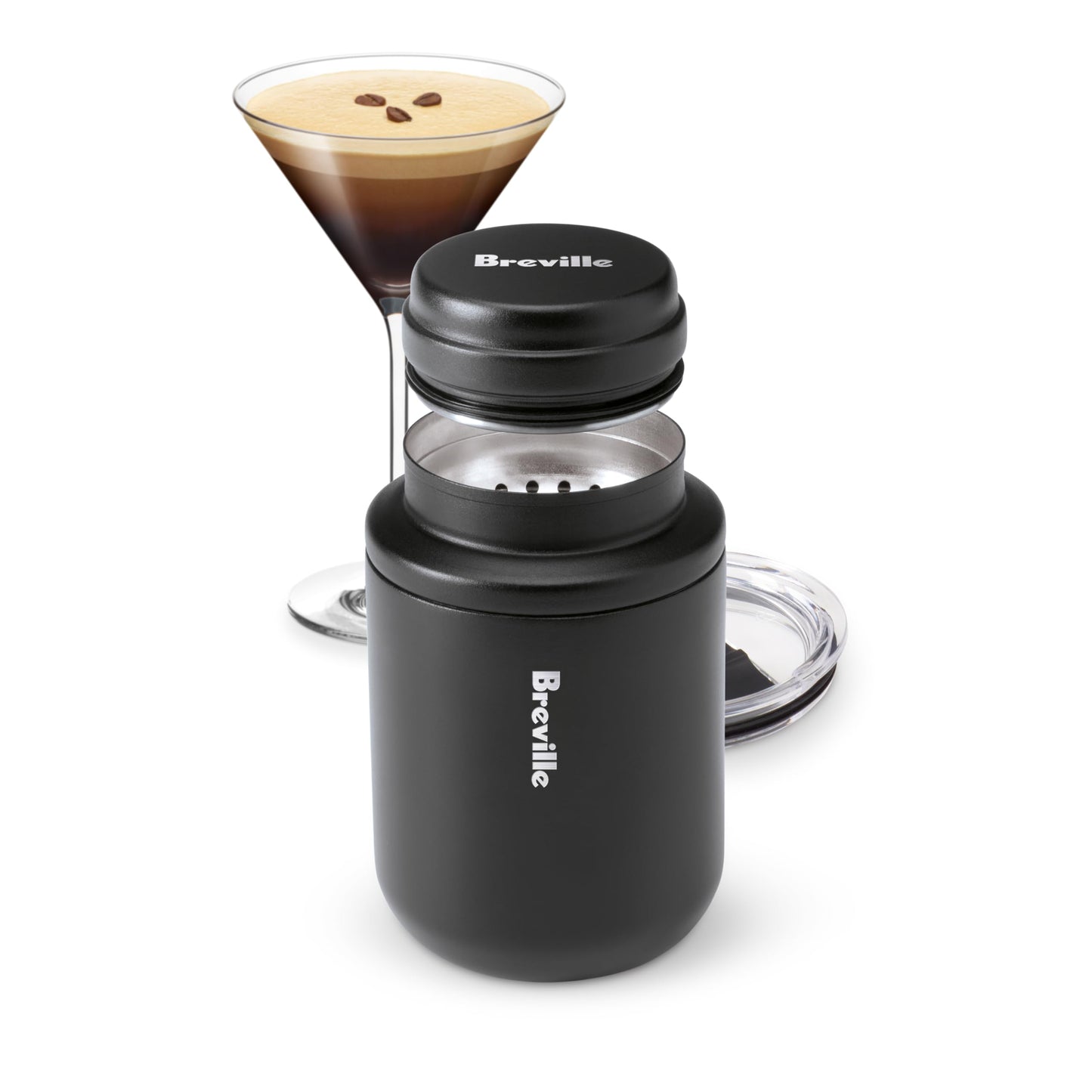 Breville BEA050BTR Shake and Take Thermal Travel Coffee Cup and Cocktail Shaker, Black Truffle