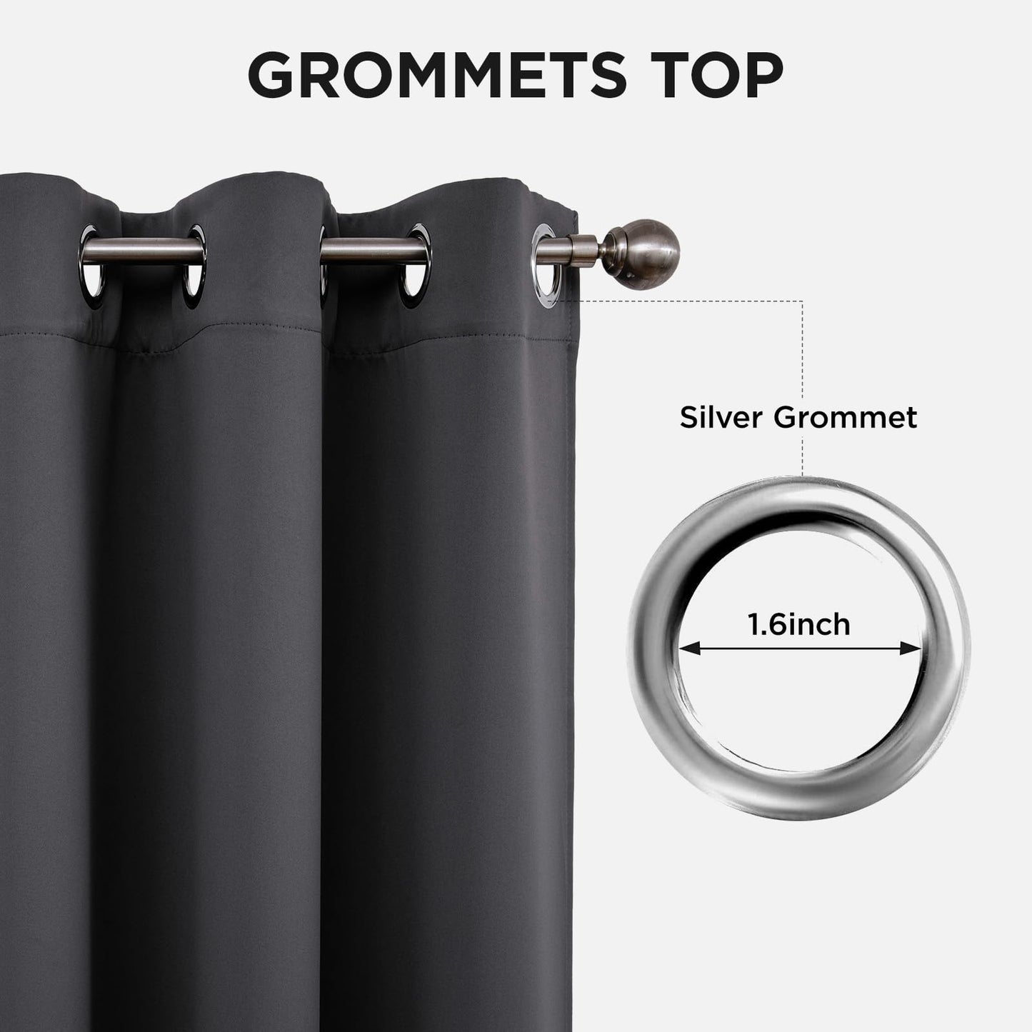 Joydeco Extra Long Curtains, Blackout Curtains 108 Inches Long 2 Panels Set, 108 Inch Curtains, Room Darkening Grommet Darpes for Living Room Bedroom Window (W52 x L108 Inch, Dark Grey)