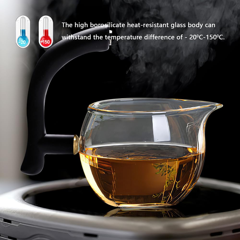 Lazy Kungfu Drip TeaPot, Heat Resistant Tea Set, Semi-Automatic Glass Teapot Suit for Magnetic Water Flow Wooden Glass Teapot Set (Metal handle+glass body)