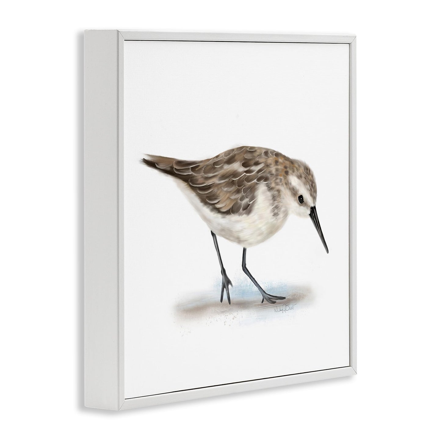 Stupell Industries Charming Sandpiper on Soft Sand Brown Nautical Bird, Designed by Studio Q White Framed Wall Art, 12 x 12