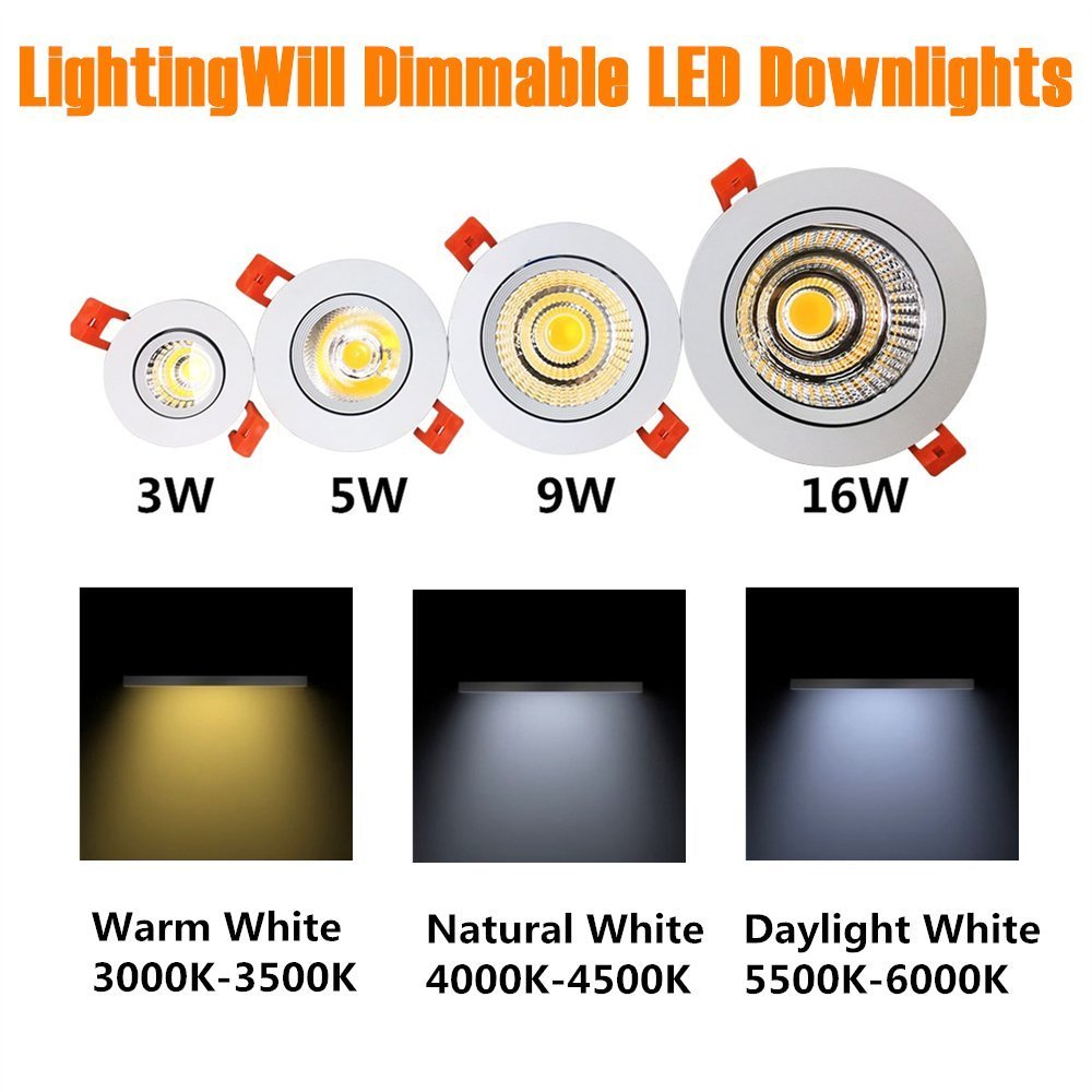 LightingWill 2inch LED Dimmable Downlight, 3W COB Recessed Ceiling Light, Warm White 3000K-3500K, CRI80, 25W 220LM Halogen Bulbs Equivalent, White (10 Pack)