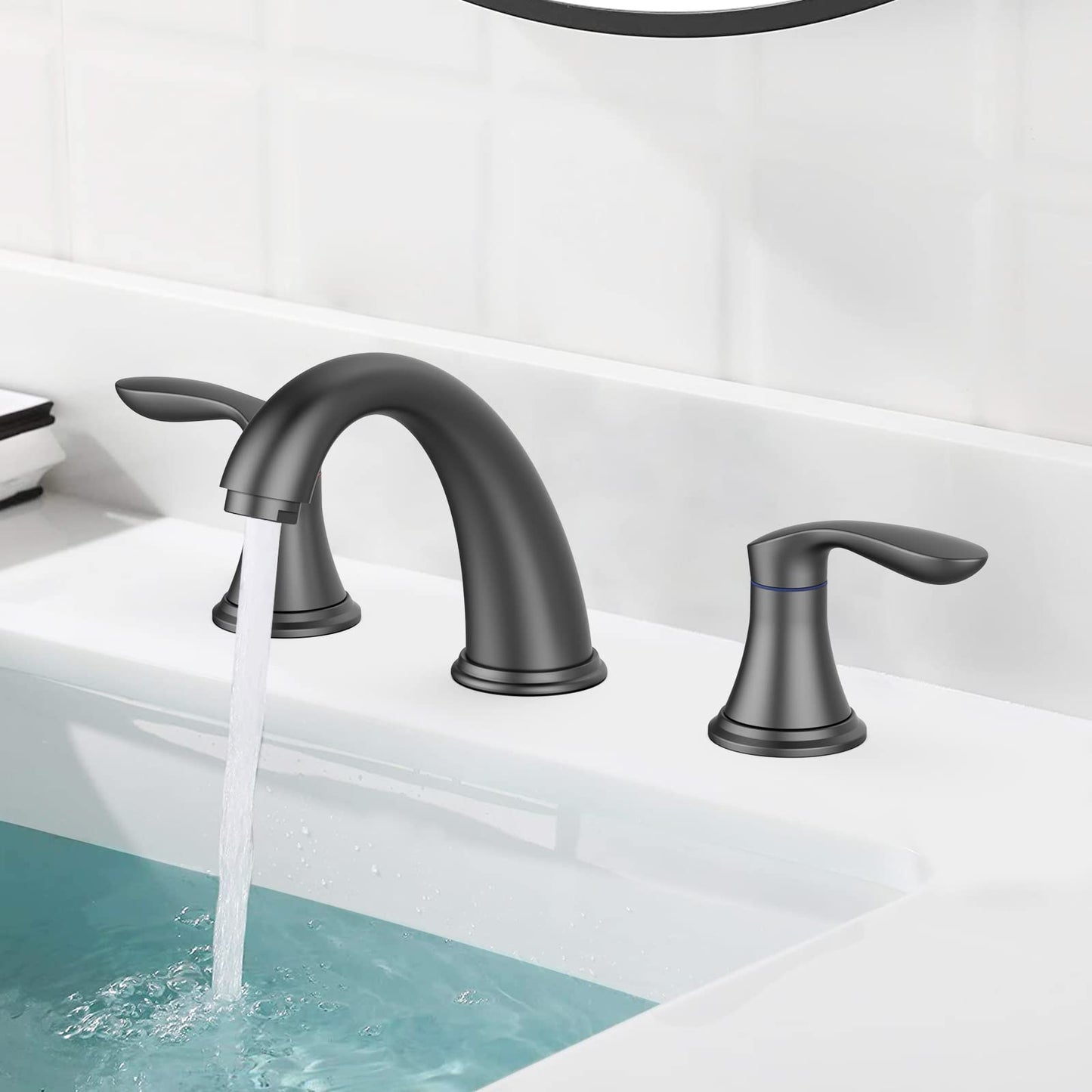 Bathroom Sink Faucet, Faucet for Bathroom Sink, Widespread Matte Black Bathroom Faucet 3 Hole with Stainless Steel Pop Up Drain and cUPC Lead-Free Hose - (Matte Black)