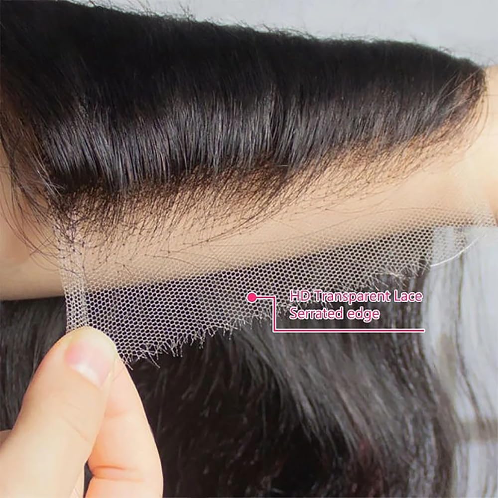 Mstoxic 4X4 Straight HD Lace Closure Human Hair Extensions 12A Brazilian Virgin Remy 100% Unprocessed Human Hair Frontal Free Part Closure Only Pre Plucked With Baby Hair Natural Black 14 Inch