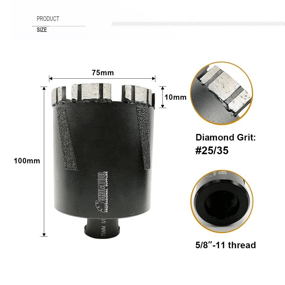 SHDIATOOL Diamond Core Drill Bits 3 Inch for Hard Stone Concrete Marble Granite Brick Laser Welded Dry or Wet Hole Saws 75mm