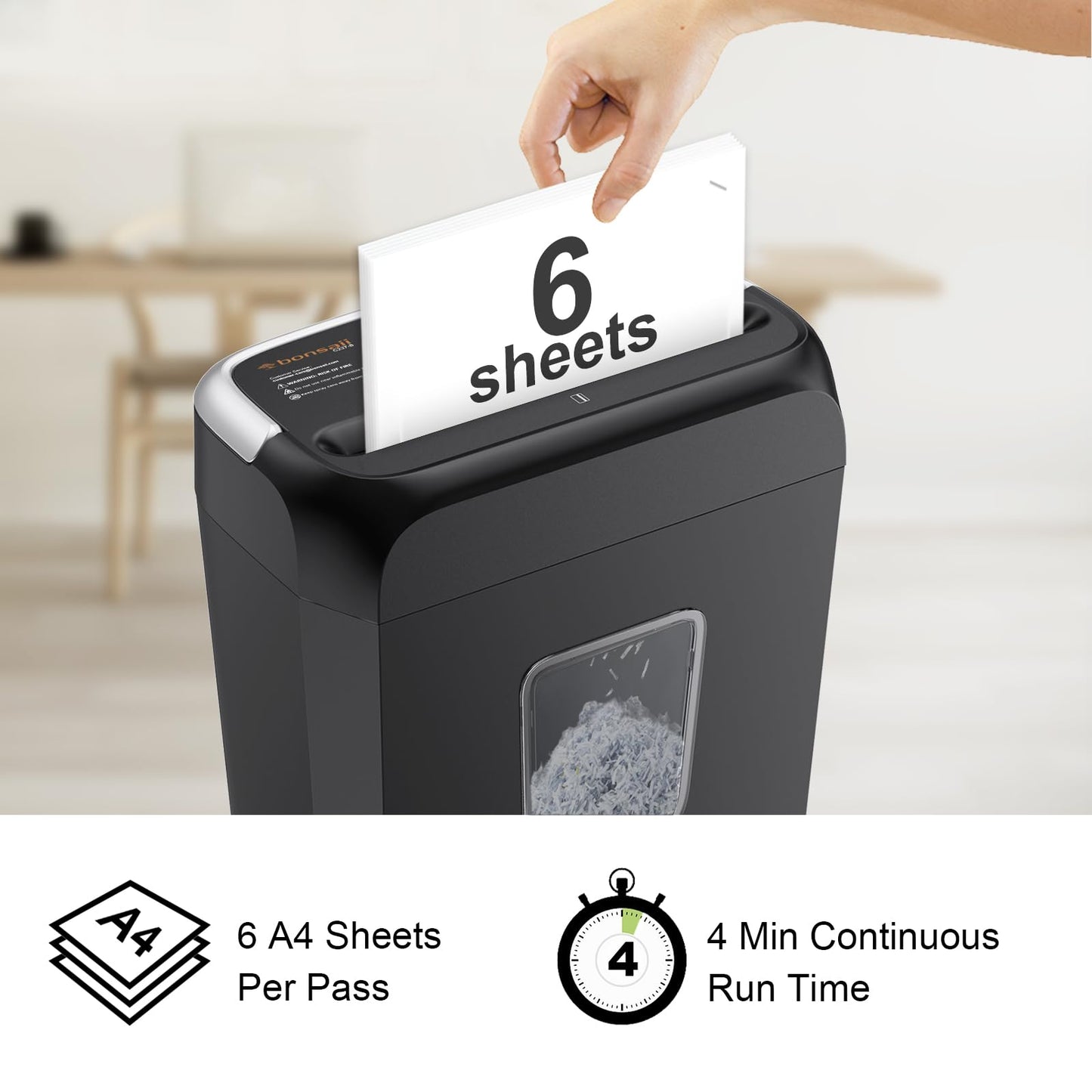 Bonsaii Paper Shredder for Home Use, 3.4 Gal Wastebasket, 6 Sheet Crosscut Paper Credit Cards, Staples, and Clips Shredder for Home Office Use, Portable Handle Design (C237-B New Version)