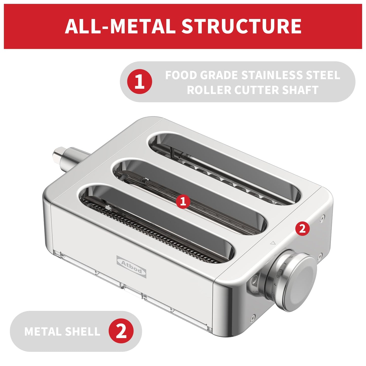 All Metal 3 In 1 Set Pasta Maker Attachment for KitchenAid, Included Pasta Sheet Roller, Spaghetti Cutter, Fettuccine Cutter Maker Accessories And Cleaning Brush