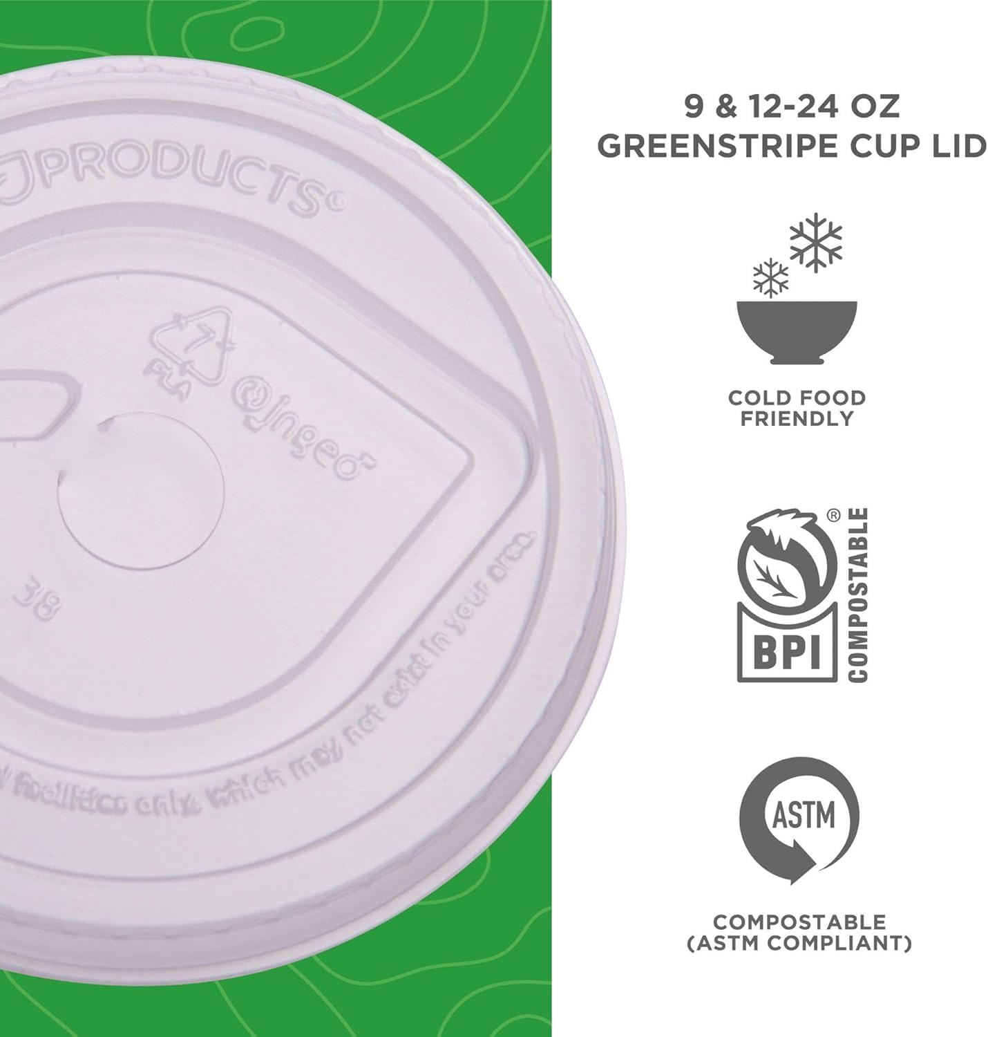 Eco-Products GreenStripe Compostable Plastic Cup Flat Lids, Case of 1000, Perforated Straw Hole, Fits 9-24oz Cups, Made From PLA Renewable Plant Based Plastic, Clear For Visibility