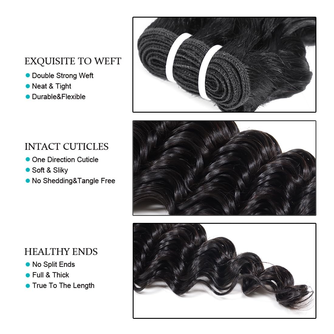 JTdebade 12 Inch Human Hair 4 Bundles Deep Wave Human Hair 100% Unprocessed Virgin Hair 12A Grade Natural Color Hair Extensions for Black Women(12'' 12'' 12'' 12'')