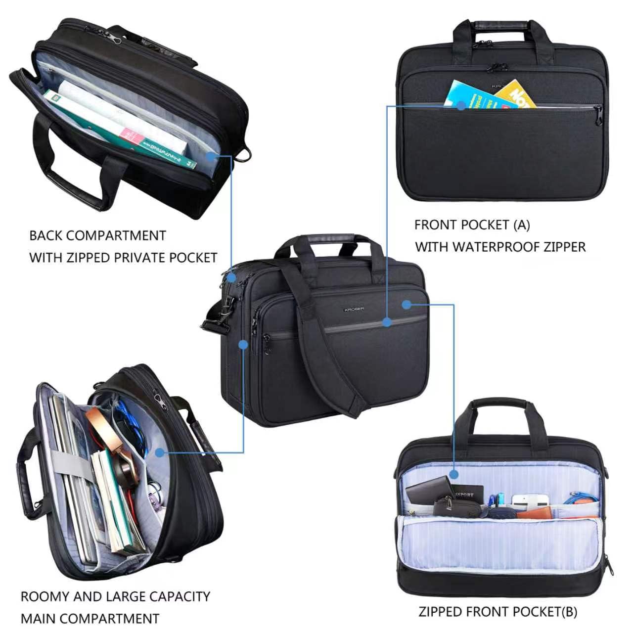 KROSER Laptop Bag Premium Laptop Briefcase Fits Up to 17.3 Inch Laptop Expandable Water-Repellent Shoulder Messenger Bag Computer Bag for Travel/Business/Men/Women-Black