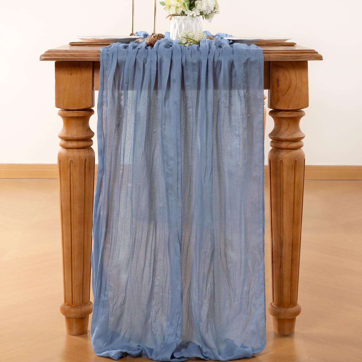 LINXTAR Dusty Blue Table Runner Cheesecloth Table Runner 10 Pack 10FT Rustic Table Runners 35 x 122 Inches Boho Decoration for Home Wedding Baby Shower Birthday Party