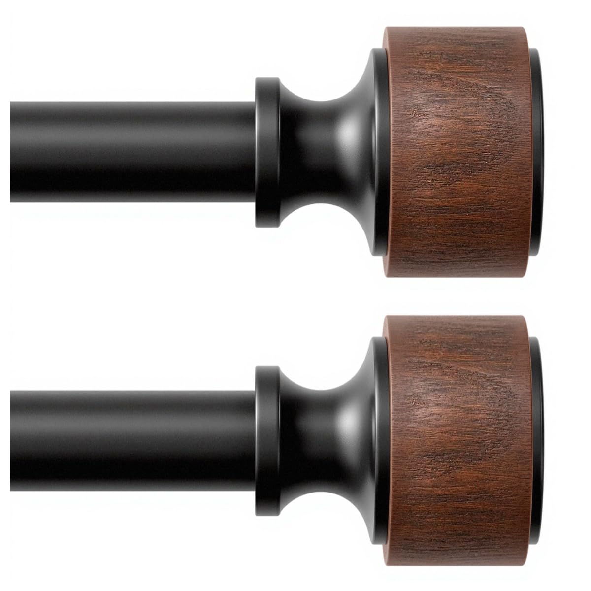 Wood Curtain Rods for Windows 48 to 84 Inch, 1” Diameter Decorative Drapery Rod with Imitation Wood Grain Finials, Adjustable Heavy Duty Curtain Rod, Indoor/Outdoor Modern Curtains Rods, 2 Pack