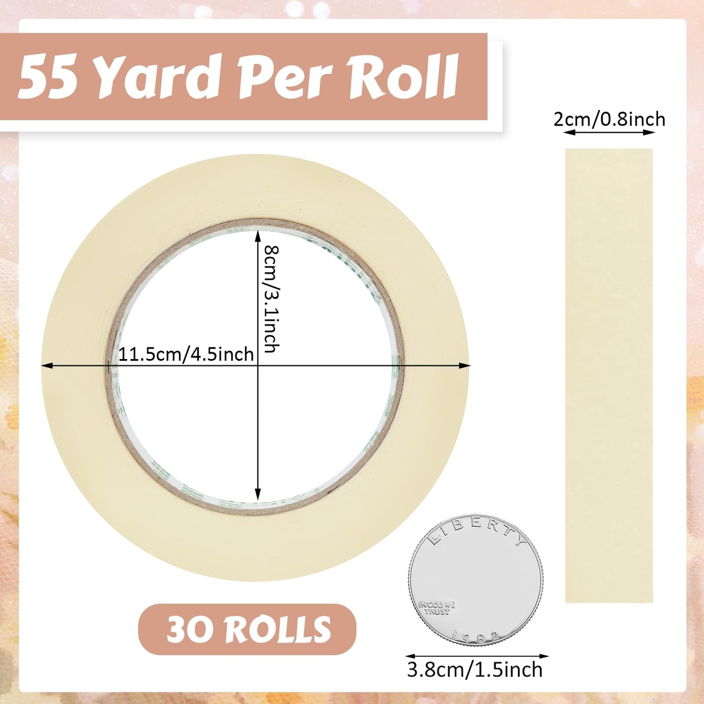 Fainne 30 Rolls Masking Tape Bulk 55 Yards General Purpose Tape for Classroom, Labeling, Crafts, Office, School Projects, Easy Tear & Clean Removal, Beige White (0.8 Inch)