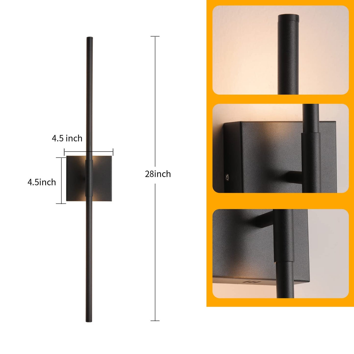 KUZZULL Wall Sconces Set of Two Matte Black Wall Light Fixtures Wall Lamp with Led 3000K 12W Sconces Wall Lighting Wall Lights Sconces Wall Decor Set of 2 Black Wall Sconce Wall Lamps for Bedrooms