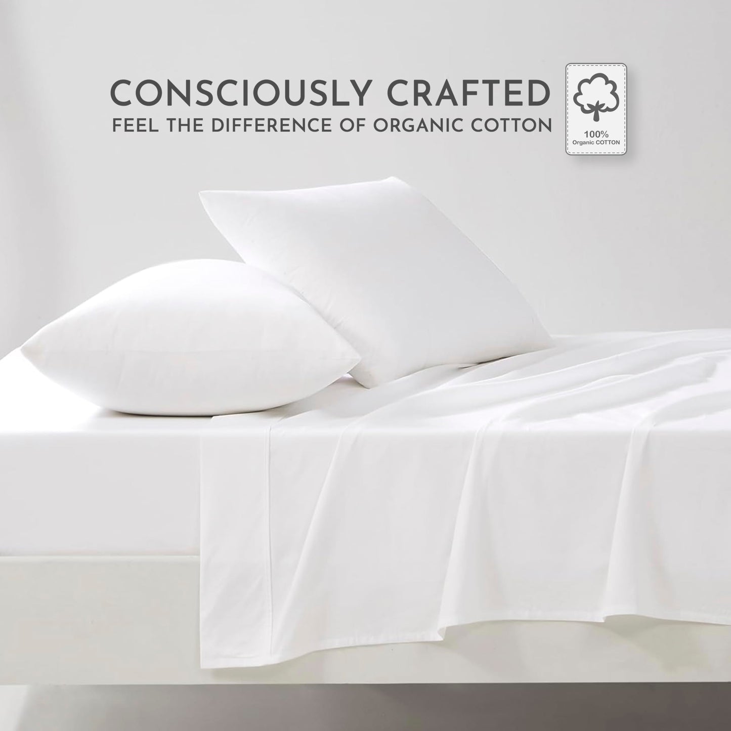 Linen Closet 4Pc 100% Organic Cotton King Size Sheets Set, Arctic White, 300 Thread Count, Percale Weave, Up To 18" Deep Pocket Fitted Sheet, Cooling & Breathable Bed Sheets Set, Juego De Sábanas King