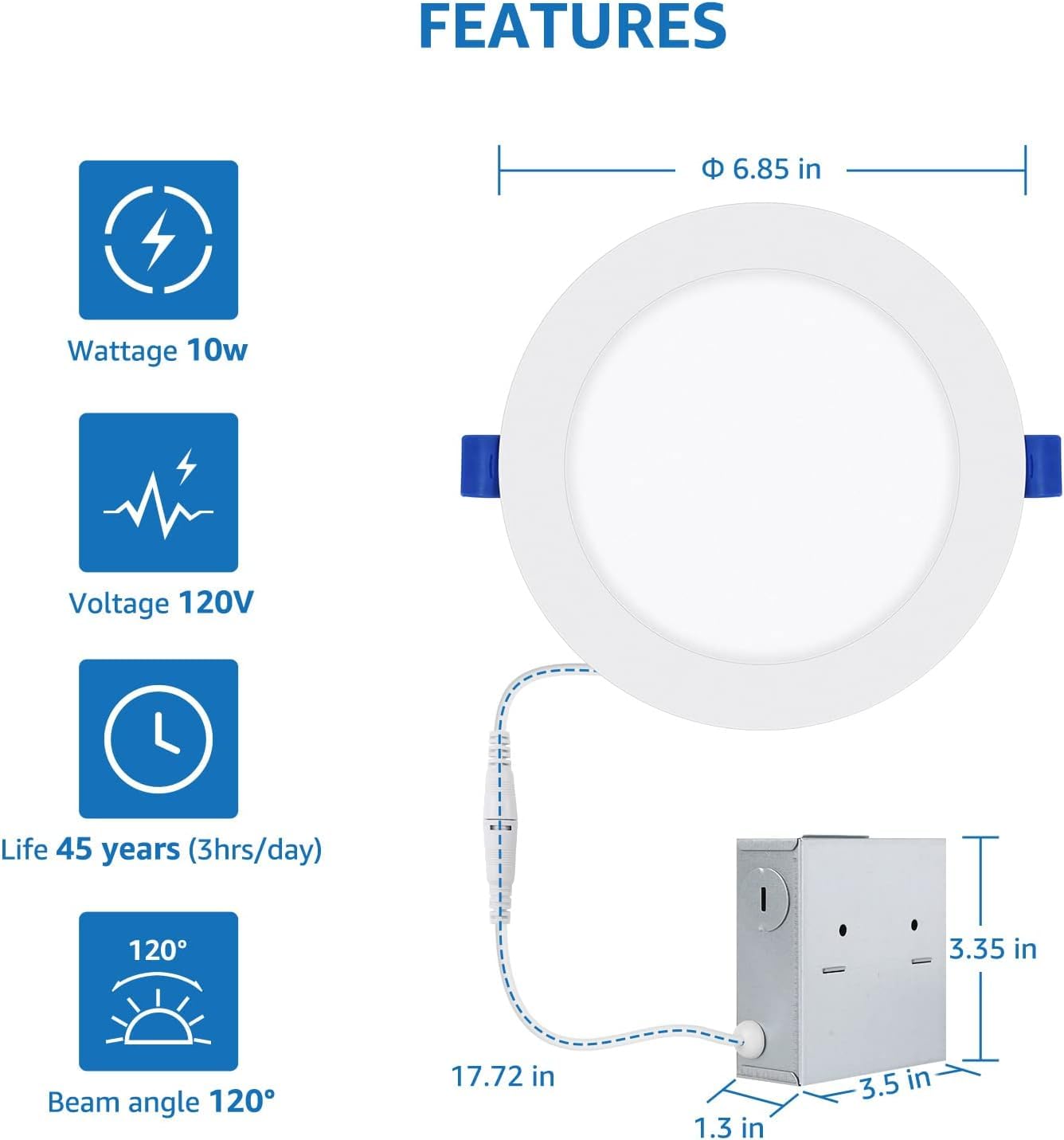 Lepro 6 Pack 6 Inch LED Recessed Ceiling Light with Junction Box, 5000 Kelvin Daylight Wafer Ultra-Thin, 1050 Lumen Dimmable Retrofit Downlight, 12 watt Eqv. 100 watt, ETL, Energy Star & FCC Certified