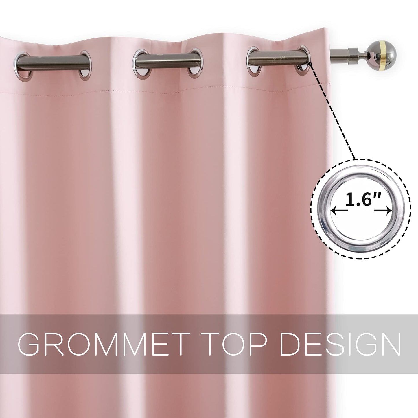 YGO Home Fashion Thermal Insulated Solid Grommet Top Blackout Curtains for Girls Bedroom Living Room Light Pink 52x84 inch 2 Panels