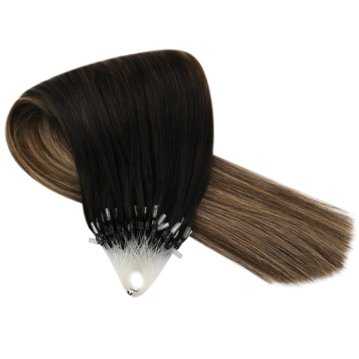 Sunny Hair Micro Loop Hair Extensions Real Human Hair Soft Micro Ring Hair Extensions Human Hair Black Balayage Dark Brown Ombre Medium Ash Blonde Micro Hair Extensions Black for Women 50g 20inch