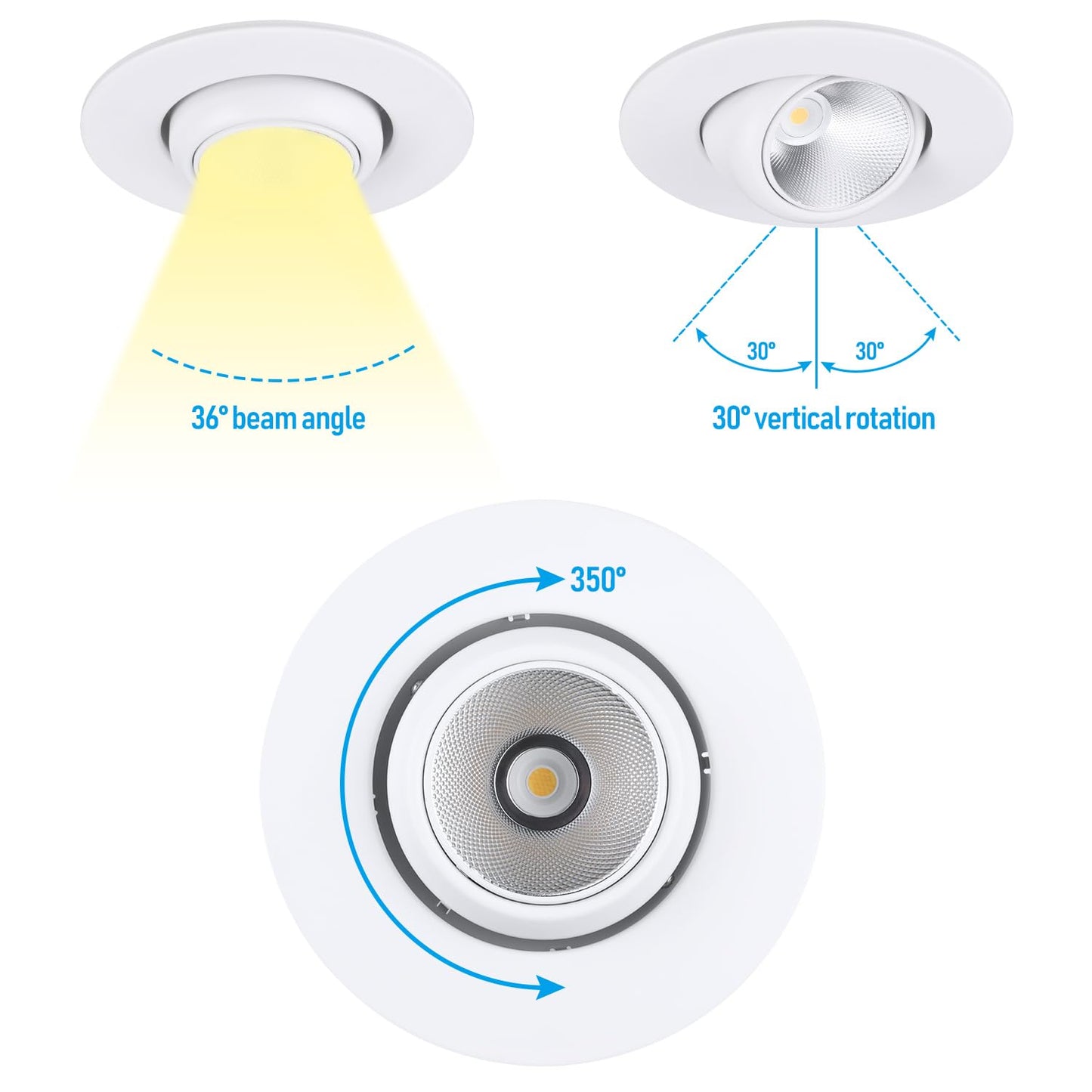 TORCHSTAR 6 Inch 5CCT LED Gimbal Retrofit Recessed Light Dimmable, 2700K/3000K/3500K/4000K/5000K, 12W CRI90 Directional Eyeball Can Light, Swivel Adjustable Spotlight Downlight ETL, Pack of 4