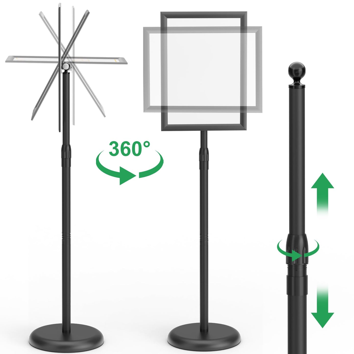 GUOHONG 2 Pack Heavy Duty Sign Stand Adjustable 8.5 x 11 Inch Sign Holder Aluminum Snap Open Frame Floor Poster Stand Vertical Horizontal
