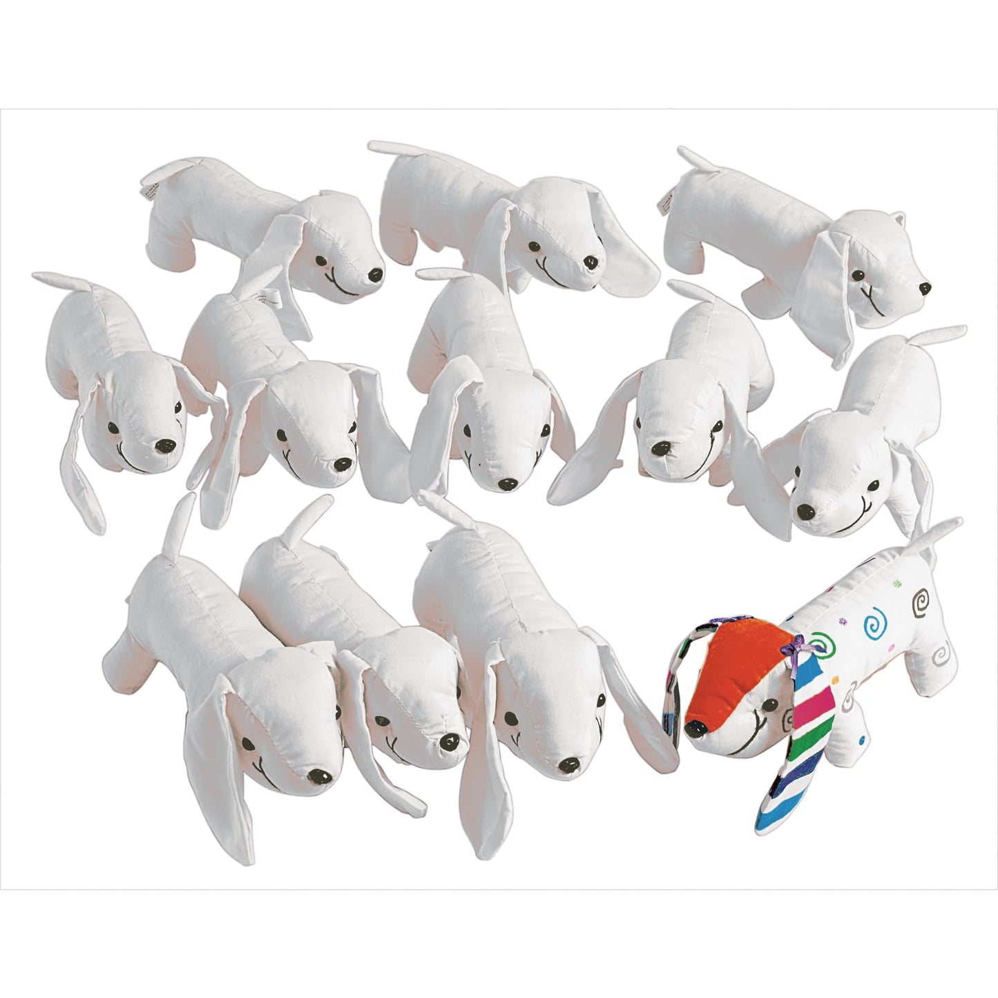 Colorations Set of 12 Decorate Your Own Fabric Plush Stuffed Puppy Dog, Arts & Crafts, Autograph, Signatures, Smooth, 4-1/4"H x 8-1/4"L each