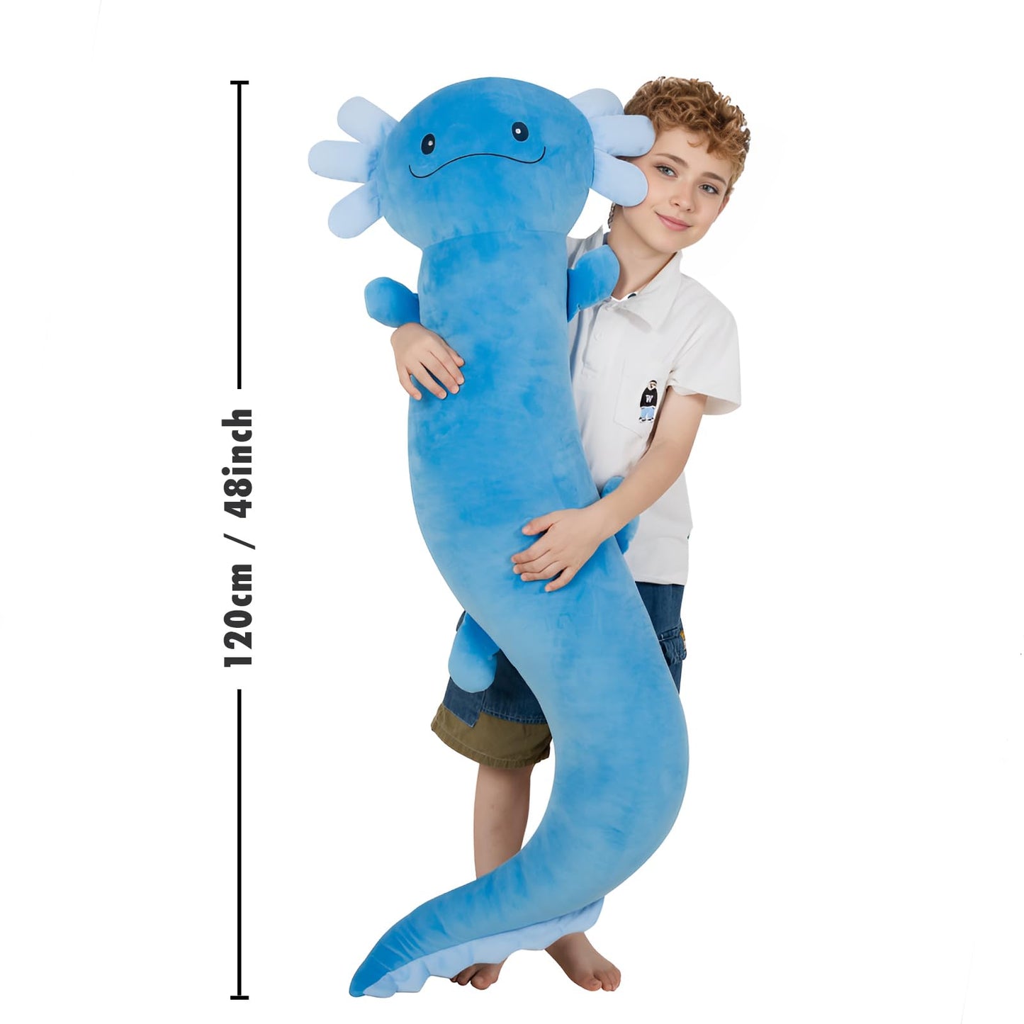 48 inch Giant Axolotl Plush Stuffed Animal, Big Blue Axolotl Glow in The Dark Fluorescent Plushies, Jumbo Salamander Body Pillow Gifts for Kids Adults, Birthday