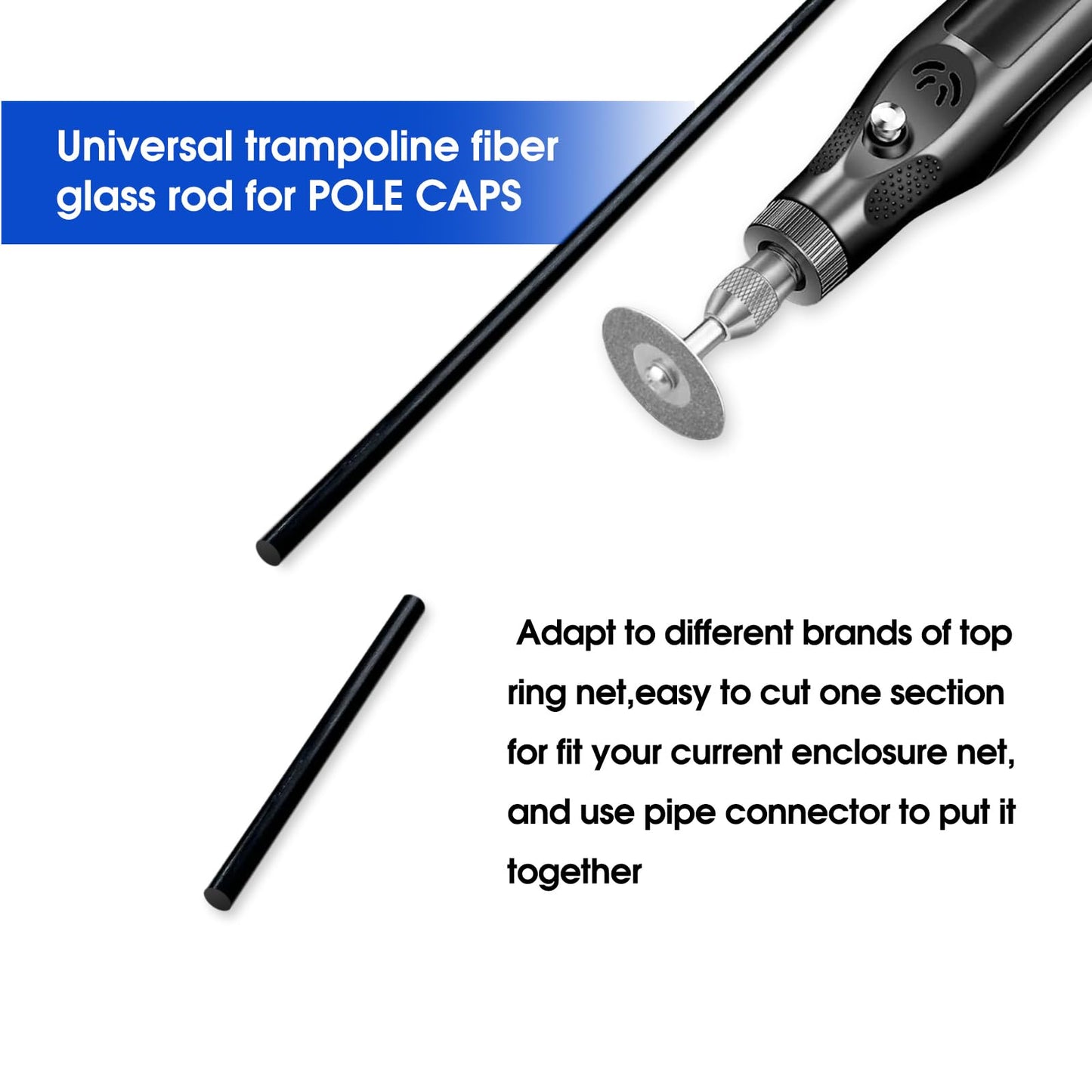 Universal Trampoline Fiber Glass Rods to Replace The Top Ring of Net Enclosure, Fiberglass Poles for 14Ft Frame with Tube Caps, Not for The Plastic T Connector
