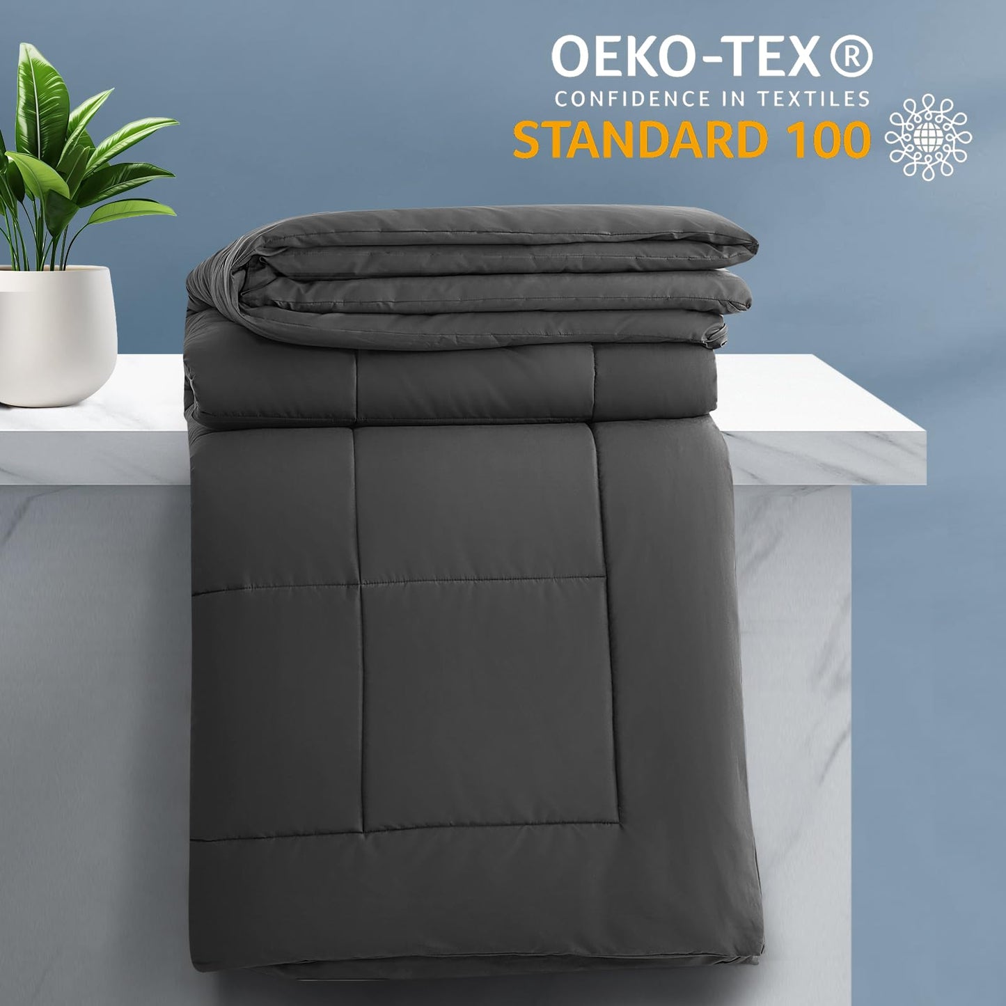 KELTARO Alaskan King Comforter 132''x120''- Extra Large Oversized King Cooling All Seasons Down Alternative Lightweight Quilted Duvet Insert with Corner Tabs - Dark Grey
