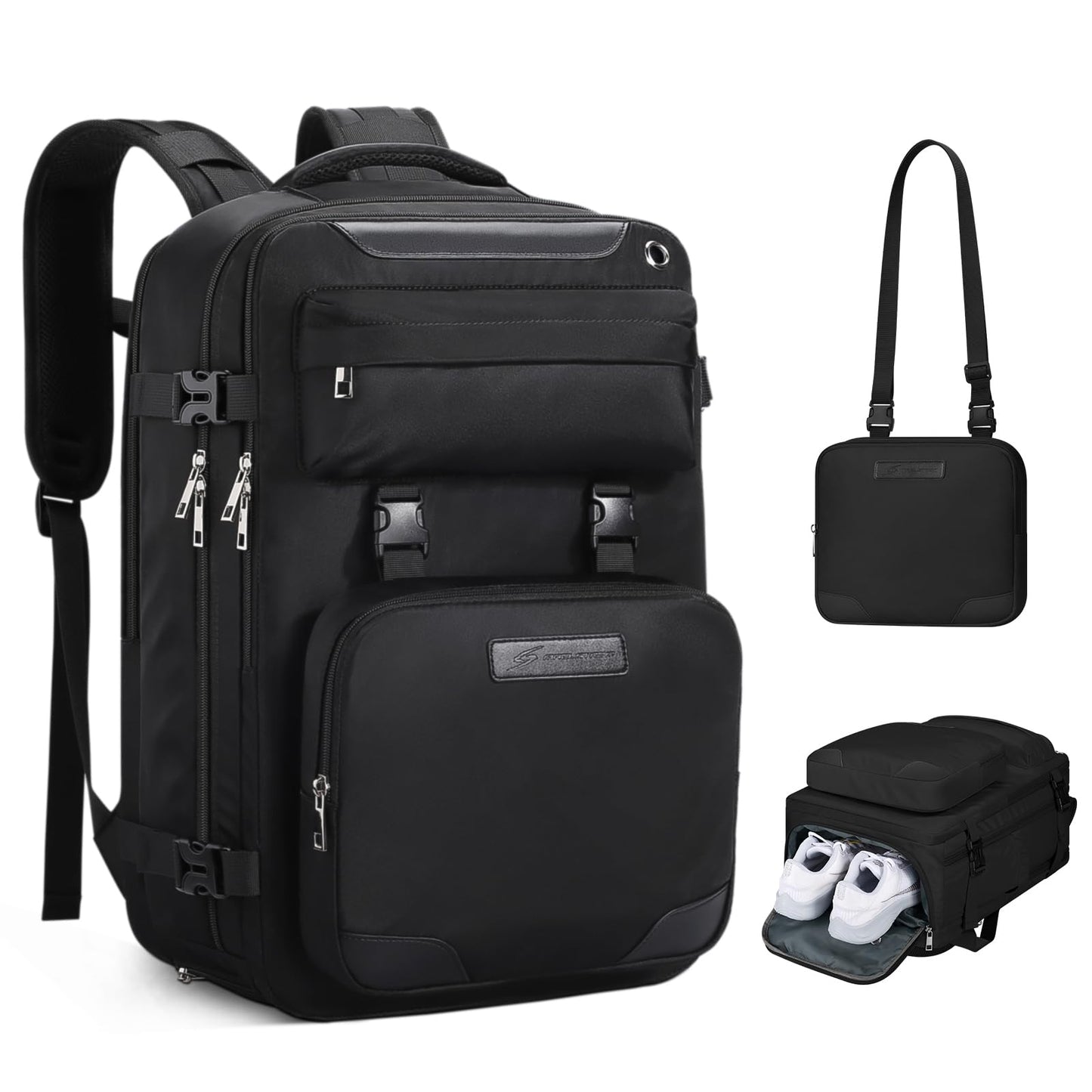 Maelstrom Travel Backpack for Women Men,30L Waterproof Laptop Backpack Fits 17-Inch Laptop, Gift for School Work Backpack with Detachable Crossbody Bag & Shoe Compartment (Black, Large-Upgrade)