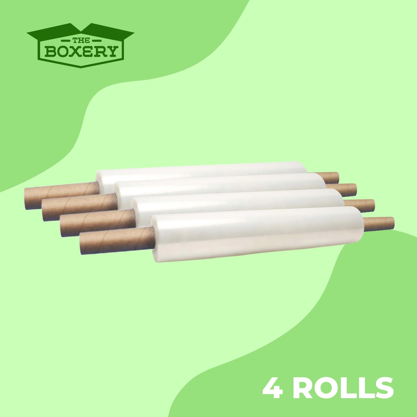 The Boxery 20" x 1000' -4 Rolls (4000ft Total) Cast Stretch Wrap with Handles – 80 Gauge Clear Film – Extended Core Hand Wrap for Smooth, Quiet, Heavy-Duty Wrapping
