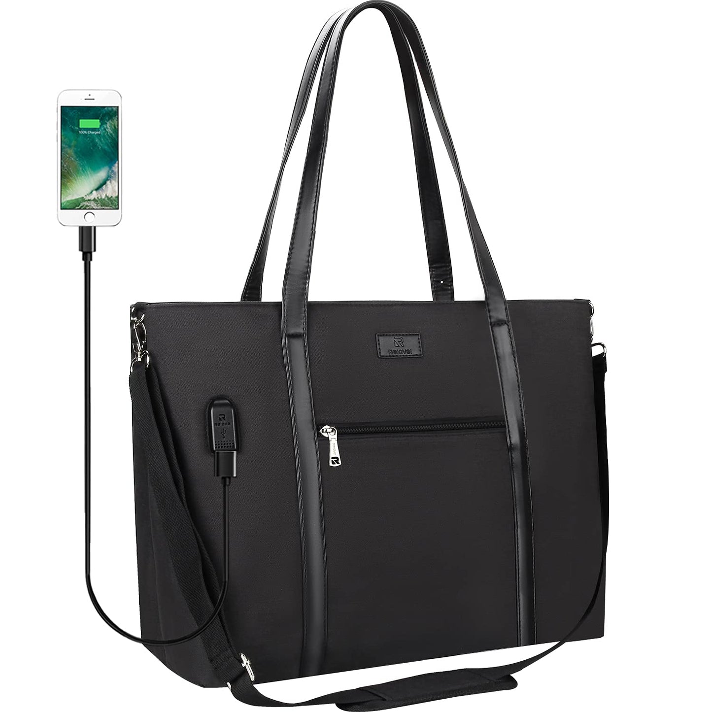 Laptop Tote Bag for Women 17.3 Inch Laptop Bag Large Teacher Tote Bag Waterproof Nylon Work Bag with USB Computer Tote Bag Large Laptop Bag for Women Handbag Satchel Shoulder Bag