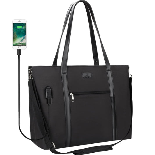 Laptop Tote Bag for Women 17.3 Inch Laptop Bag Large Teacher Tote Bag Waterproof Nylon Work Bag with USB Computer Tote Bag Large Laptop Bag for Women Handbag Satchel Shoulder Bag