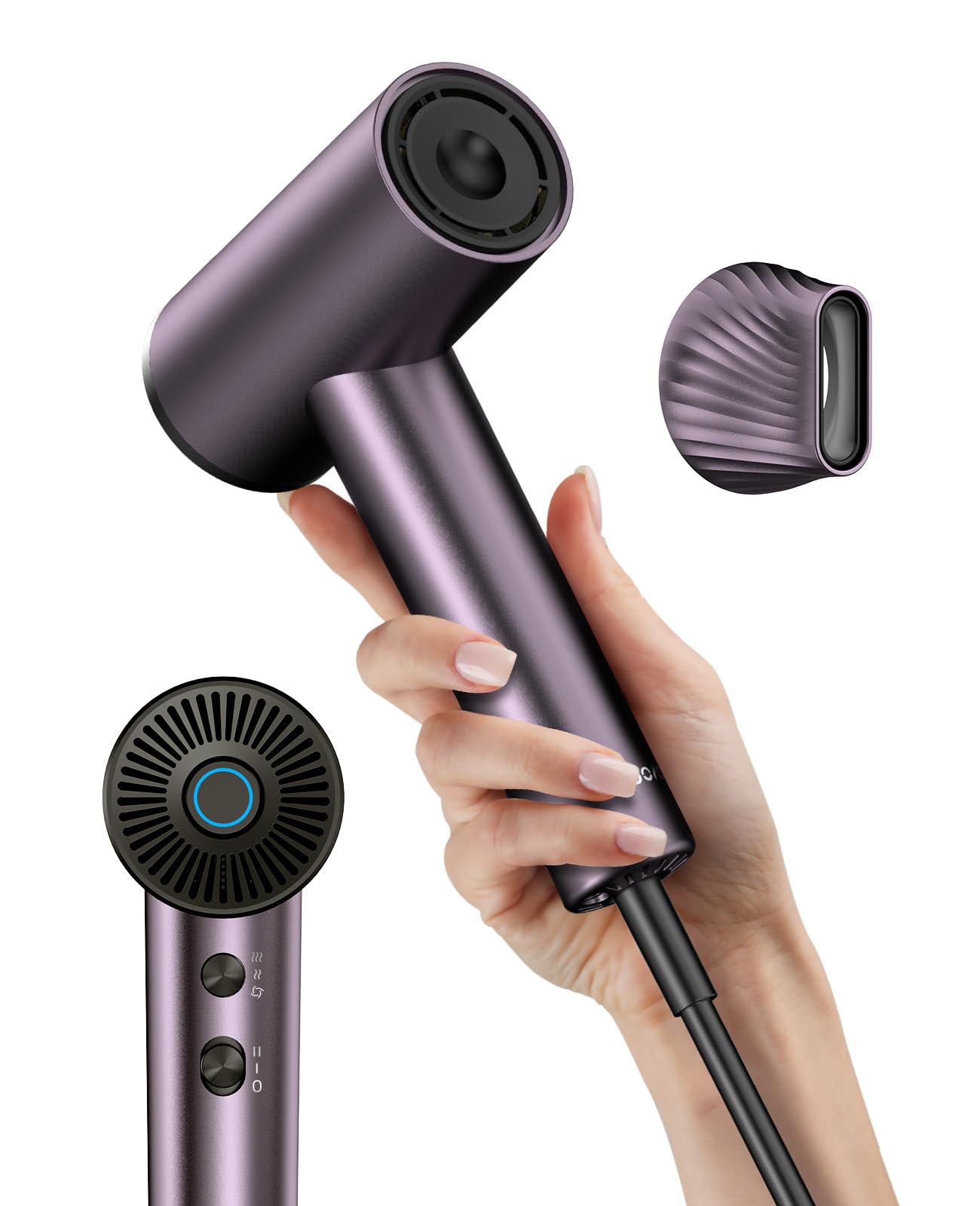 OSOU Ionic Hair Dryer, High-Speed Blow Dryer - 150,000 RPM Brushless Motor, 500 Million Negative Ions, Ultra-Light & Small, Smart Temp Control, Quiet Hairdryer for Women, Ideal for Travel, Home-Purple