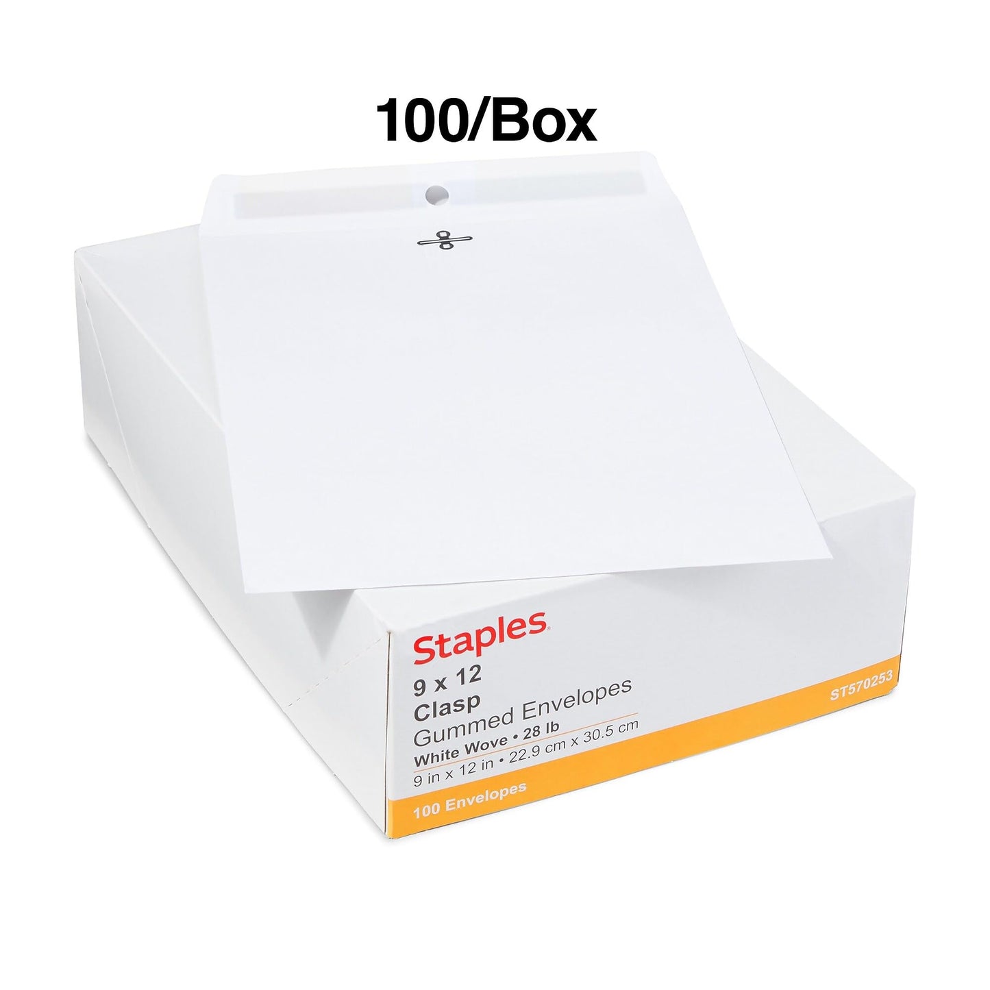 Staples 9 x 12 Wove Clasp Envelopes, White, Metal Clasp & Gummed Seal, Durable Document Mailing Envelopes, 100/Box