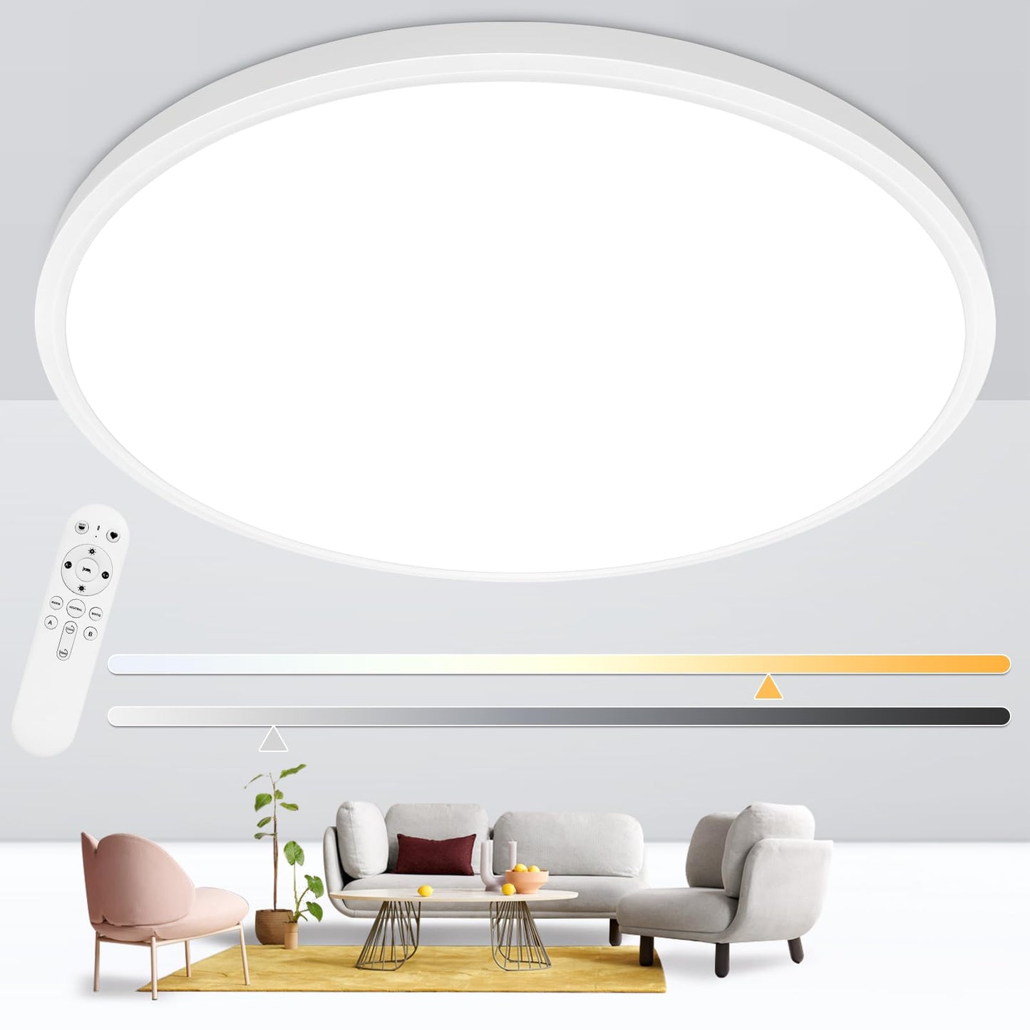 Glowall 24 Inch Led Flush Mount Ceiling Light Fixture, Ultra Thin, Dimmable with Remote Control, 56W, 5600 Lumen, Modern, Round, White, for Kitchen, Dining Room, Bedroom, Living Room, Home Office