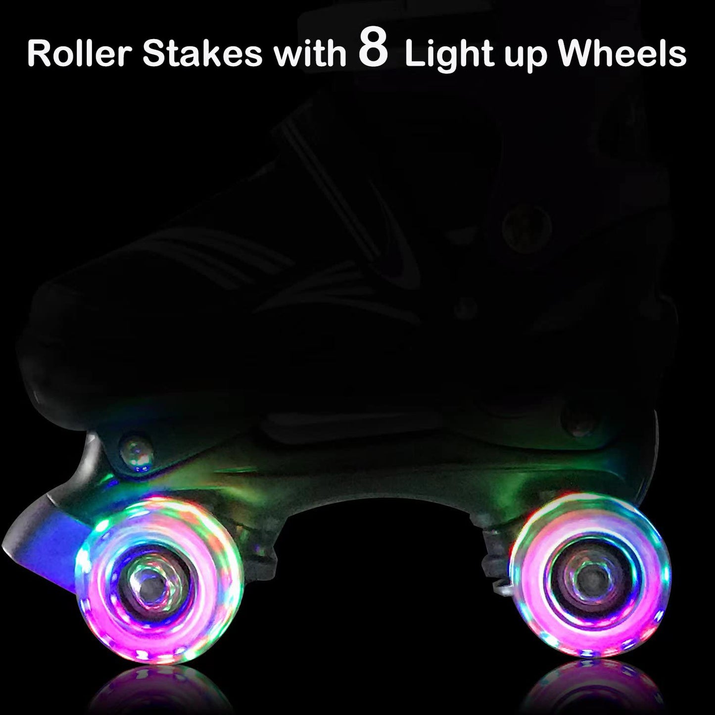 Rainbow Unicorn 4 Size Adjustable Light up Roller Skates for Girls Boys for Kids，All 8 Wheels of Girl's Skates Shine,Safe and Fun for Kids