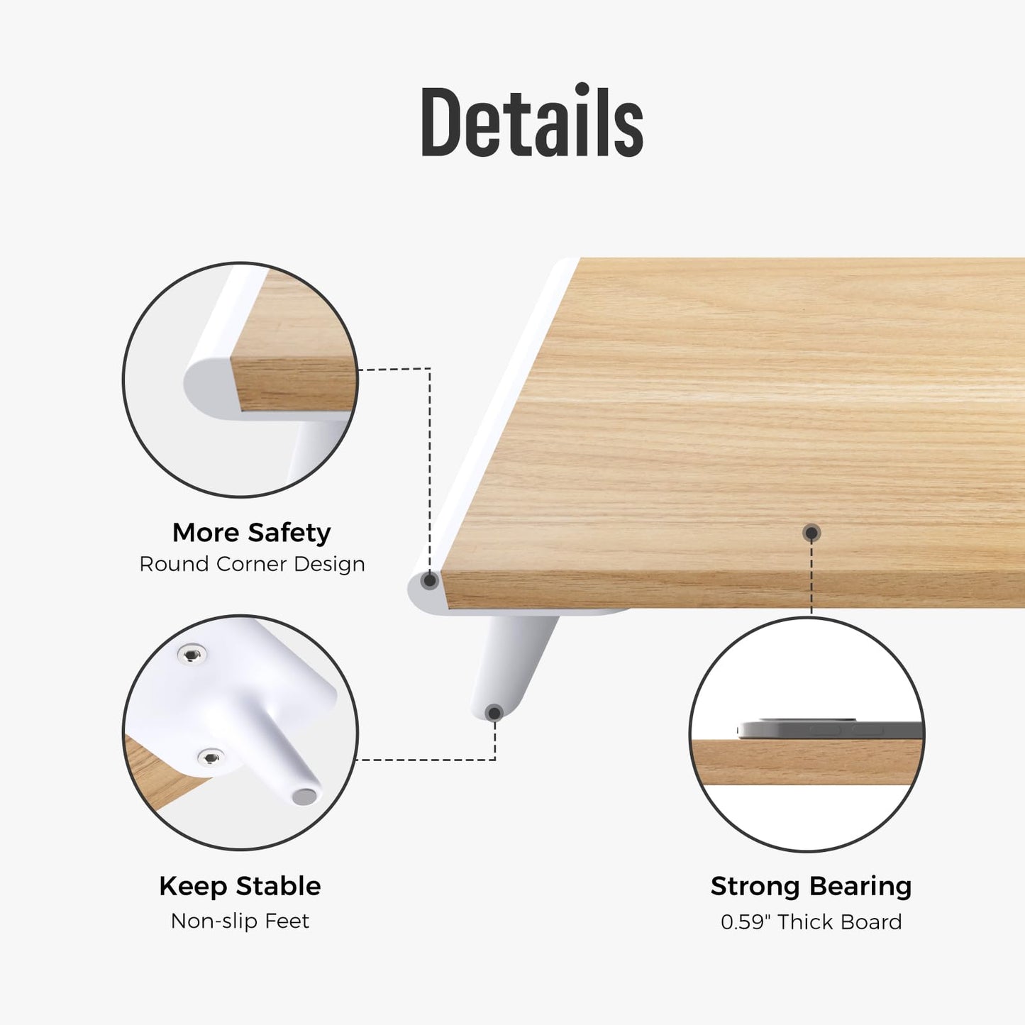 loukin Monitor Stand Riser for Desk, 22.4" x 8.3" Larger Computer Stand for Laptop, PC, Printer, Sturdy Desktop Computer Shelf with Non-Skid Rubber, Home Office, Natural Wood